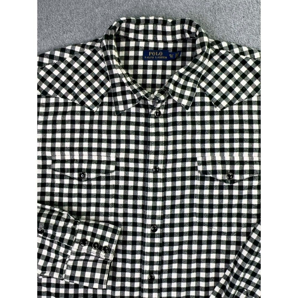Polo Ralph‎ Lauren Western Pearl Snap Shirt Men's Size XL Buffalo Plaid Preppy